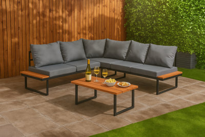 Home Treats L Shape Sofa Garden Furniture Set With Table & Cushions - image 1