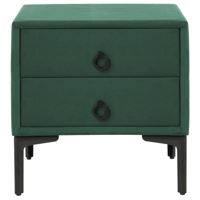 Wyld and Coco Aurahome Velvet Nightstand In Dark Green, 2-Drawer Bedside Table With Black Legs, Compact 44 X 38 X 45 Cm - image 1