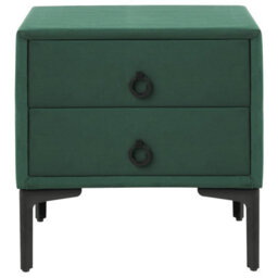 Wyld and Coco Aurahome Velvet Nightstand In Dark Green, 2-Drawer Bedside Table With Black Legs, Compact 44 X 38 X 45 Cm - thumbnail 1