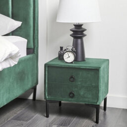 Wyld and Coco Aurahome Velvet Nightstand In Dark Green, 2-Drawer Bedside Table With Black Legs, Compact 44 X 38 X 45 Cm - thumbnail 2