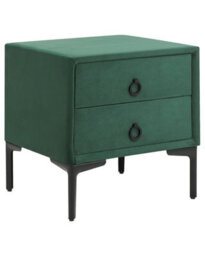 Wyld and Coco Aurahome Velvet Nightstand In Dark Green, 2-Drawer Bedside Table With Black Legs, Compact 44 X 38 X 45 Cm - thumbnail 3