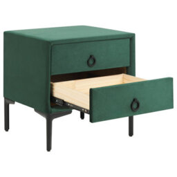 Wyld and Coco Aurahome Velvet Nightstand In Dark Green, 2-Drawer Bedside Table With Black Legs, Compact 44 X 38 X 45 Cm - thumbnail 5