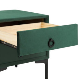 Wyld and Coco Aurahome Velvet Nightstand In Dark Green, 2-Drawer Bedside Table With Black Legs, Compact 44 X 38 X 45 Cm - thumbnail 7