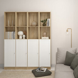 Furniture To Go Basic Tall Narrow Combination Storage Bookcase In Oak (4 Shelves) With White Door - thumbnail 8