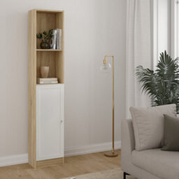 Furniture To Go Basic Tall Narrow Combination Storage Bookcase In Oak (4 Shelves) With White Door