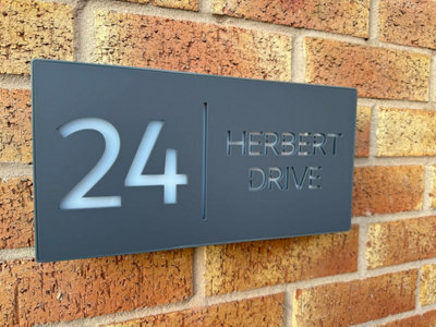 One Of A Kind Design Uk Personalised Led House Sign 85 Leds, Laser Cut Waterproof Light, Auto On/off, 305X155mm - Grey - image 1