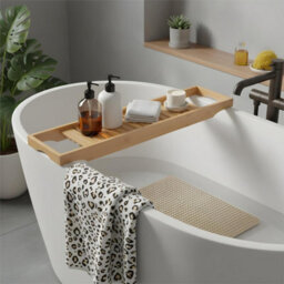 Bamboo Bath Tub Rack Storage Bathroom Caddy Shelf Tray Soap Holder Tidy Unit Natural - thumbnail 5