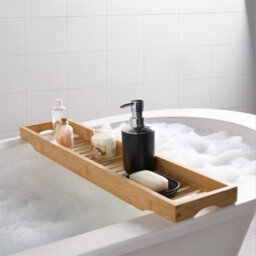 Bamboo Bath Tub Rack Storage Bathroom Caddy Shelf Tray Soap Holder Tidy Unit Natural - thumbnail 4
