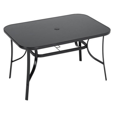 Living And Home Rectangular Metallic And Tempered Glass Garden Dinging Table With Parasol Hole Outdoor 120 Cm - image 1