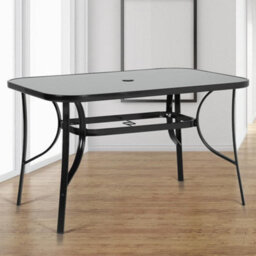 Living And Home Rectangular Metallic And Tempered Glass Garden Dinging Table With Parasol Hole Outdoor 120 Cm - thumbnail 2
