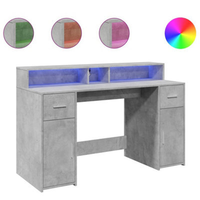 Berkfield Durable Desk With Led Lights Concrete Grey 140X55X91 Cm Engineered Wood