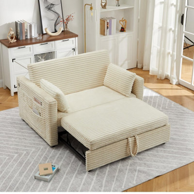 London Boutique Beige 2 Seater Pull Out Sofa Bed 124X95Cm, 3 In 1 Convertible Guest Bed, Usb-C Port,adjustable Backrest And Wheels - image 1