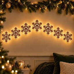 Amorly 7Pcs Light Up Wooden Wall Decor, Snowflake Diy Peel & Stick Christmas Lights, Warm Backlit Ornaments For Home Decoration - thumbnail 7