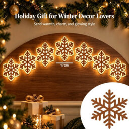 Amorly 7Pcs Light Up Wooden Wall Decor, Snowflake Diy Peel & Stick Christmas Lights, Warm Backlit Ornaments For Home Decoration - thumbnail 3