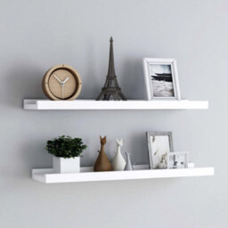 Berkfield Picture Frame Ledge Shelves 2 Pcs White 80X9X3 Cm Mdf - thumbnail 1