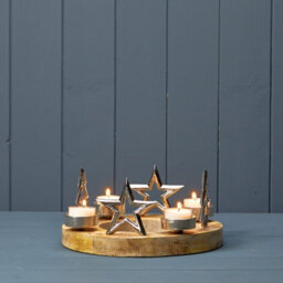 Four Candle Satchville Silver Ring Tealight Holder With Stars & Trees