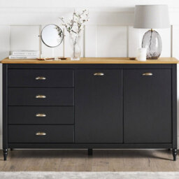 Wyld And Coco Nordic Luxe Sideboard Black With Natural Pine Top - 2 Door 4 Drawer Scandinavian Cabinet - thumbnail 2