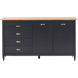 Wyld And Coco Nordic Luxe Sideboard Black With Natural Pine Top - 2 Door 4 Drawer Scandinavian Cabinet - thumbnail 1