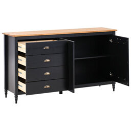 Wyld And Coco Nordic Luxe Sideboard Black With Natural Pine Top - 2 Door 4 Drawer Scandinavian Cabinet - thumbnail 5