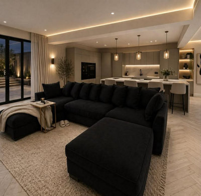 Home & Love Luxury Chloe U Shape Corner Sofa - Imperium Black