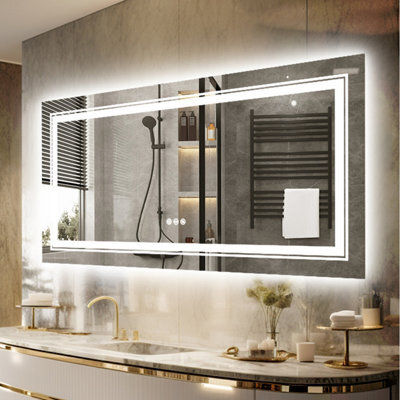 Luvodi 1200X800mm Large Dual Led Wall Mirror Bathroom Mirrors Vanity Makeup Anti-Fog Waterproof Hd - image 1
