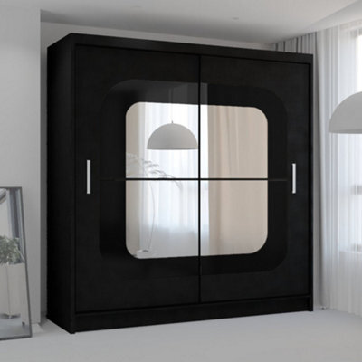 Sliding Wardrobes 4 u LTD Sliding Wardrobes 4U Leagues Freestanding Double Sliding Door Wardrobe - Black (H)217Cm, (W)203Cm - image 1