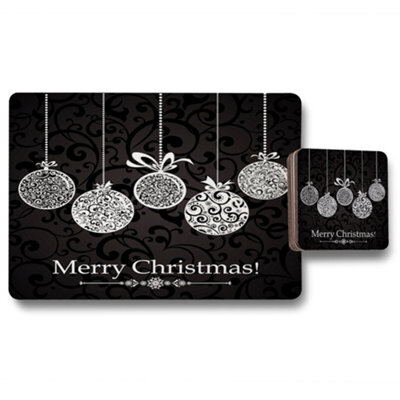 Benjamin Tate Design Placemat Coaster Set 12 Designer Ornament Collection On Black Scroll Pattern Exclusive Edition - image 1