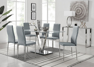 Furniturebox Uk Florini V Grey Dining Table And 6 Grey Milan Chairs - image 1