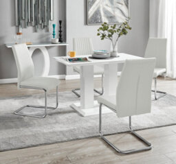 Furniturebox Uk 4 Seater Dining Set - Imperia White High Gloss Dining Table And Chairs - 4 White Lorenzo Chrome Dining Chairs - thumbnail 1
