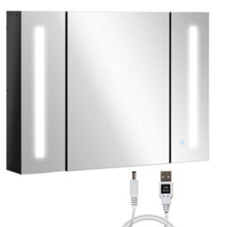 Kleankin Led Bathroom Mirror Cabinet With Shelves Wall Mount High Gloss Black - thumbnail 2