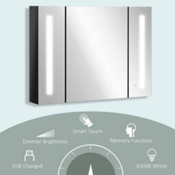 Kleankin Led Bathroom Mirror Cabinet With Shelves Wall Mount High Gloss Black - thumbnail 5