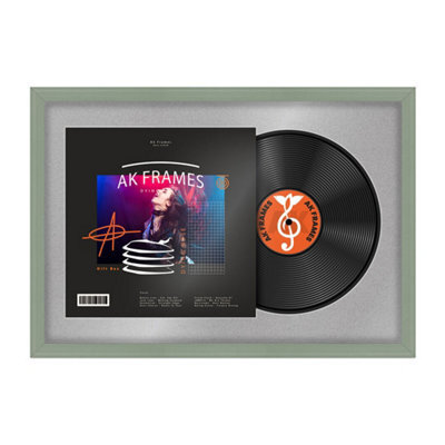 "AK Frames 25X17"" Green Classic Vinyl Record Frame With Silver Mount For 12 Inch Lp Cover & Disc - Overlapped Design" - image 1