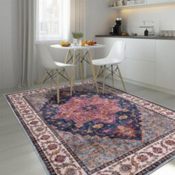 Homeart Machine Washable Rug Cotton, Low Pile Carpet With Non Slip Backing Non-Shedding Area Rugs Trad Purple Navy, 200X290 Cm - thumbnail 3