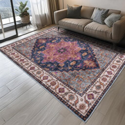 Homeart Machine Washable Rug Cotton, Low Pile Carpet With Non Slip Backing Non-Shedding Area Rugs Trad Purple Navy, 200X290 Cm - thumbnail 8