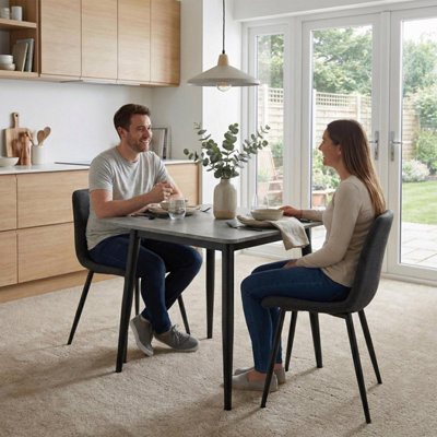 Fwstyle Evie Set Of 2 Grey Linen Upholstered Black Steel Frame Dining Chairs - image 1