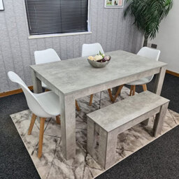 Kosy Koala Grey Dining Kitchen Table With 4 White Chairs And A Bench Kitchen Grey Dining Room Tulip Chairs Dining Room Furniture - thumbnail 2