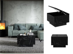 Impact Furniture Marble Coffee Table With Storage Black Marble Effect Lift Up Square Top Side Sofa Table Moon