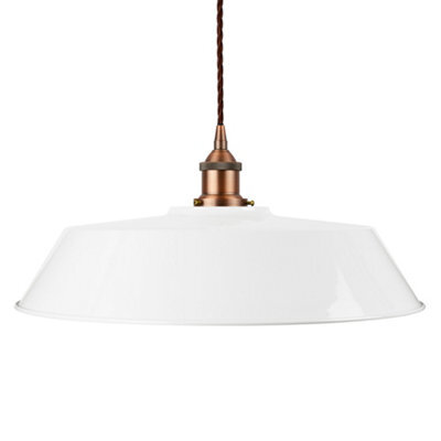 White Large Chancery Painted Dome Pendant Light With Matt Antique Copper Lamp Holder And Brown Twisted Cable - Se Home - image 1