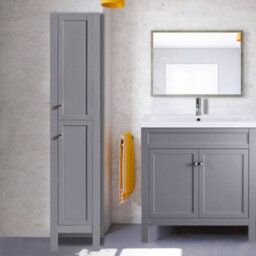 Rinse bathrooms Bathroom Furniture Tall Modern Cabinet Storage Unit 1600mm Matte Grey - thumbnail 2