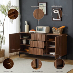 Abrihome Dark Oak Grain Sideboard 150X40X80Cm Large Kitchen Cabinet With 3 Drawers For Living Room, Hallway & Corridor Storage - thumbnail 3