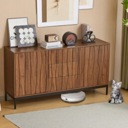 Abrihome Dark Oak Grain Sideboard 150X40X80Cm Large Kitchen Cabinet With 3 Drawers For Living Room, Hallway & Corridor Storage - thumbnail 9