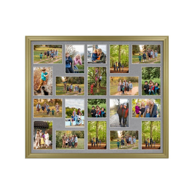 AK Frames 80X70Cm Gold Classic Multi Photo Frame With Mid Grey Mount - Holds 20 Apertures (18X) 6X4, (2X) 4X4 Photos - image 1