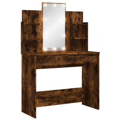 Berkfield Elegant Dressing Table With Led Lights Smoked Oak 96X40X142 Cm