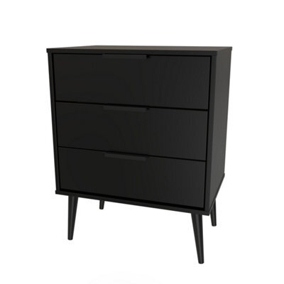 Hong Kong Ready Assembled Matt Black No Effect 3 Drawer Chest (H)740mm (W)575mm (D)395mm - image 1