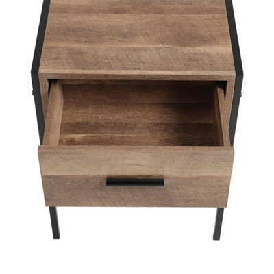 1 Drawer Wood Bedside Table For Bedroom Rustic Brown - image 1