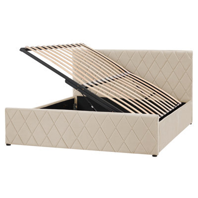 Beliani Ottoman Bed Velvet Rochefort 160 X 200 Cm (Eu King Size) Beige - image 1