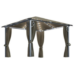 Walplus Gazebo With Curtain&led String Lights 3X3 M Taupe Aluminium - thumbnail 2