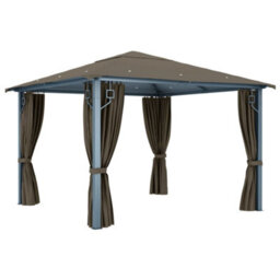 Walplus Gazebo With Curtain&led String Lights 3X3 M Taupe Aluminium - thumbnail 6