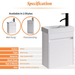 Plum&clay Romeo Matt White Wall Hung Cloakroom Vanity Unit With Basin (W)390mm - thumbnail 4