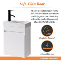 Plum&clay Romeo Matt White Wall Hung Cloakroom Vanity Unit With Basin (W)390mm - thumbnail 3
